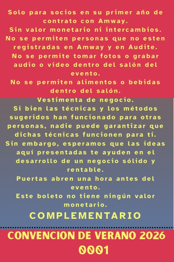 BOLETO CONVENCION VERANO COMPLEMENTARIO 2026