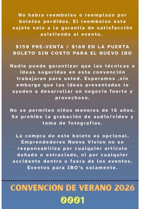BOLETO CONVENCION VERANO 2026