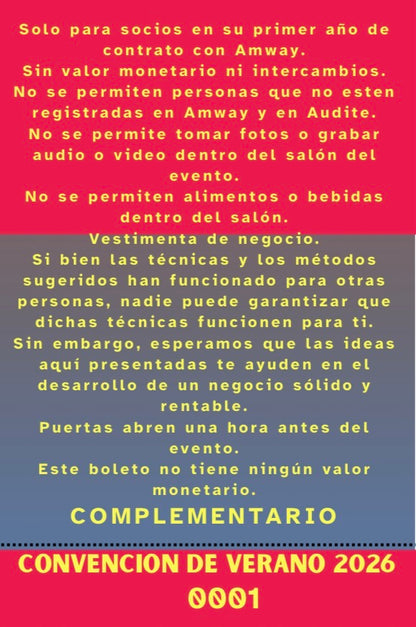 BOLETO CONVENCION  VERANO COMPLEMENTARIO 2026