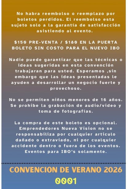 BOLETO CONVENCION VERANO 2026